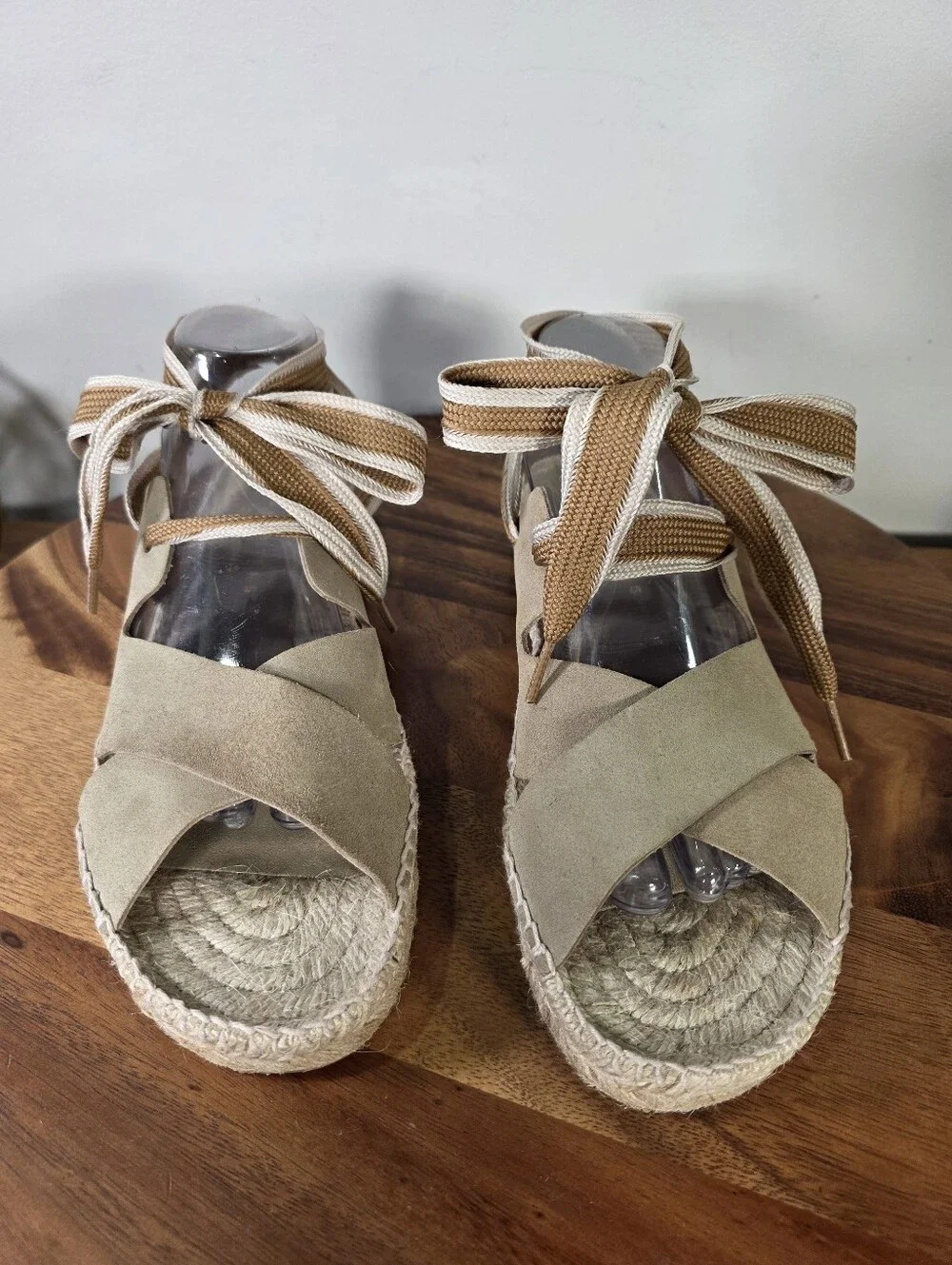 Palomitas Paloma Barcelo Aintza Suede Ribbon Wrap Espadrille Sandals Size 41